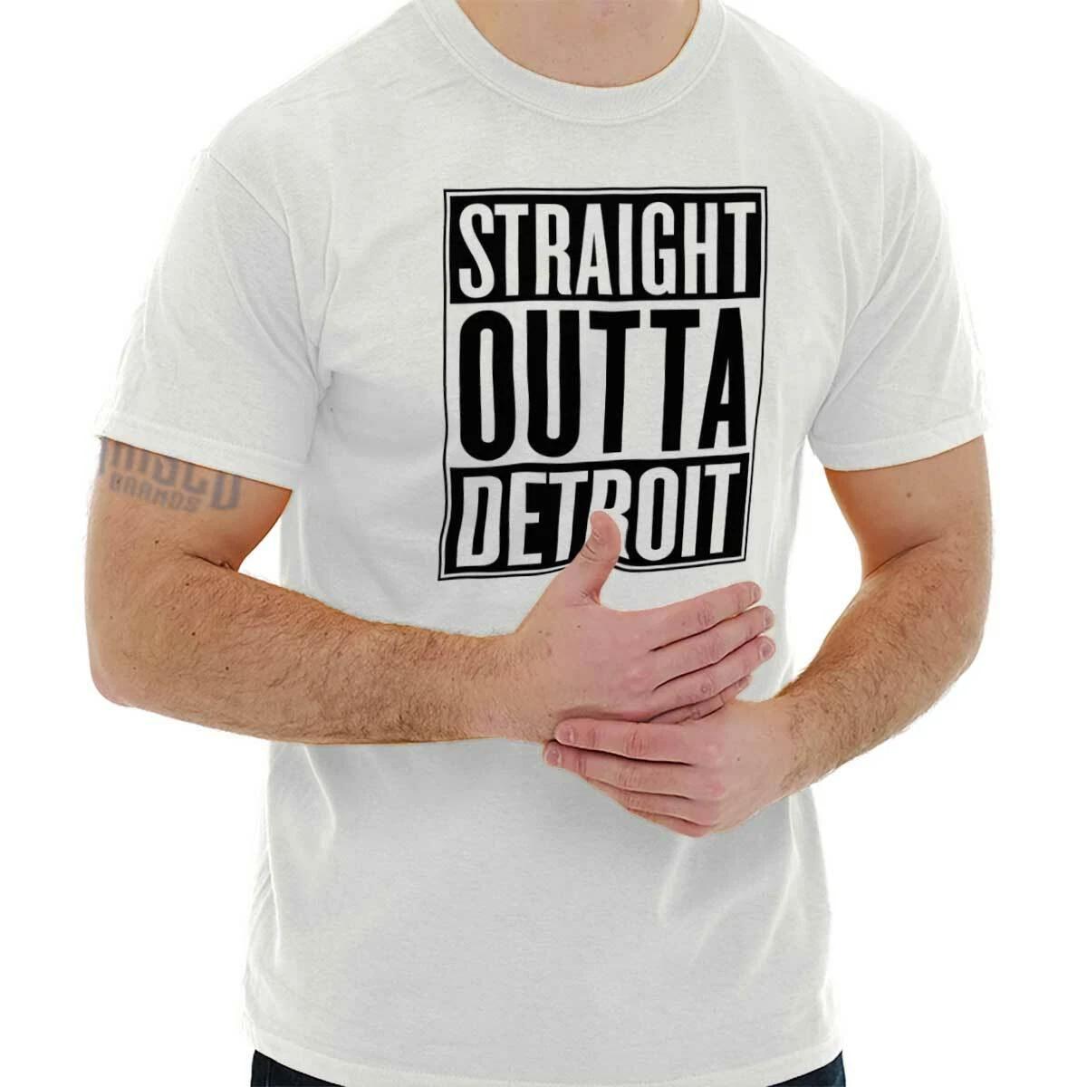 Straight Outta Detroit Michigan Souvenir Womens or Mens Crewneck T Shirt Tee XL