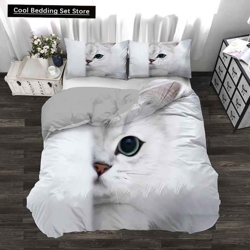 Super Cute Kitten Kids Bedding Set Kawaii Girl Quilt Cove King Queen Size Cat Animal 2/3pcs Polyester Duvet Cover (No Sheet)