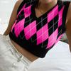 Holiday Autumn and Winter Personalized Fashion New Arrival Woolen Women's Clothing Sexy Plaid Color Contrast Short Sleeveless Vest Tops