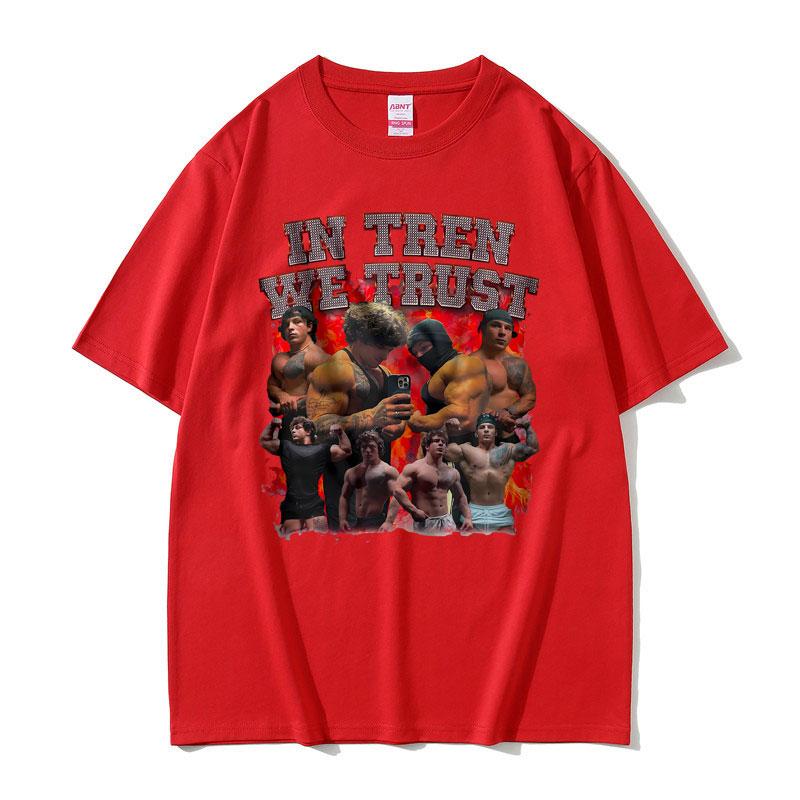 2025Summer in Tren We Trust Tren Twins T-shirt Male Bodybuilders Fitness Gym T Shirts Men Women 100% Pure Cotton Printed T-shirt