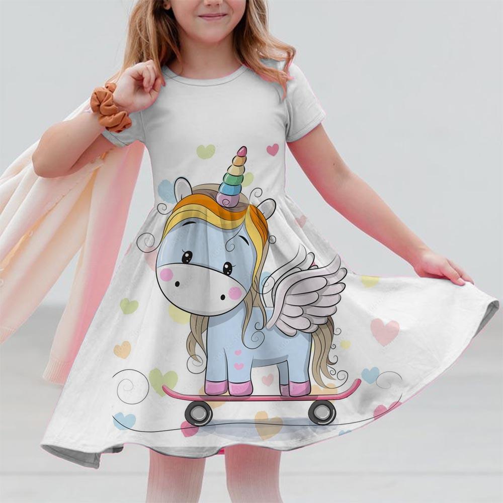Girl Unicorn Cartoon Clothing Children's Clothing 3-14 Children's Birthday Party Clothing Children's Casual Clothing