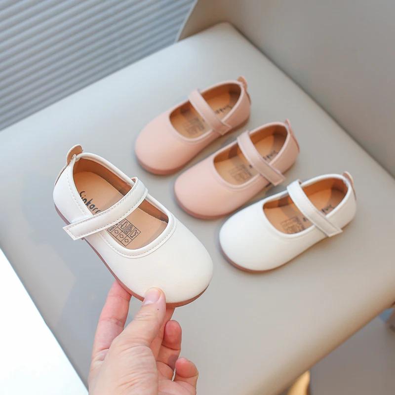 Meisjes Eenvoudige Zachte Mary Janes Mode Prinses Lieve Kinderen Flats Kinderen Leren Schoenen voor Bruiloftsfeest Klassieke Stijl Beige Roze
