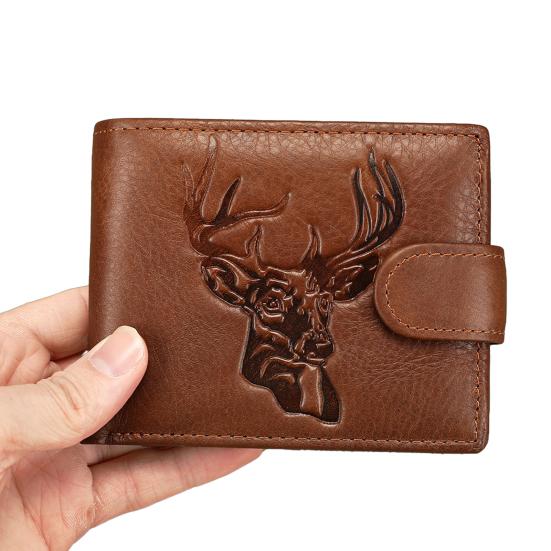 Men Front Pocket Wallet Large Capacity Bi-fold Wallet with Zipper Pocket Embossed Animal Card Holder Folding Cash Coin