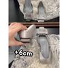 Inner Heightening Version~ Niche Low-heeled Rhinestone Square Buckle Shoes, Shallow-mouth Single Shoes for Women, French Commuter Hollow Sandals