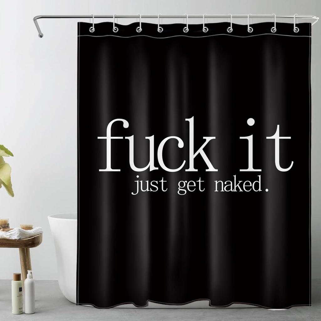 LB Fuck IT Get Naked Shower Curtain Black and White Funny Shower Curtains for Bathroom Decor Waterproof Polyester Fabric 60x72 inch Bathroom Set with