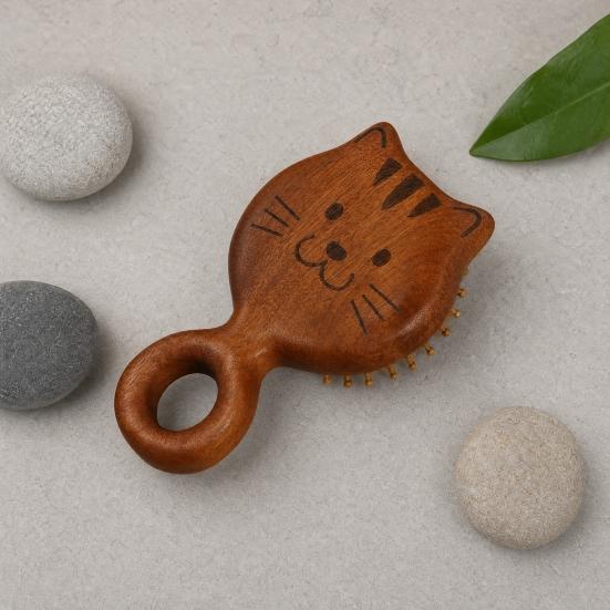 Cat Shape Air Cushion Brush Wooden Scalp Massager Brush Hair Growth Head Relaxation