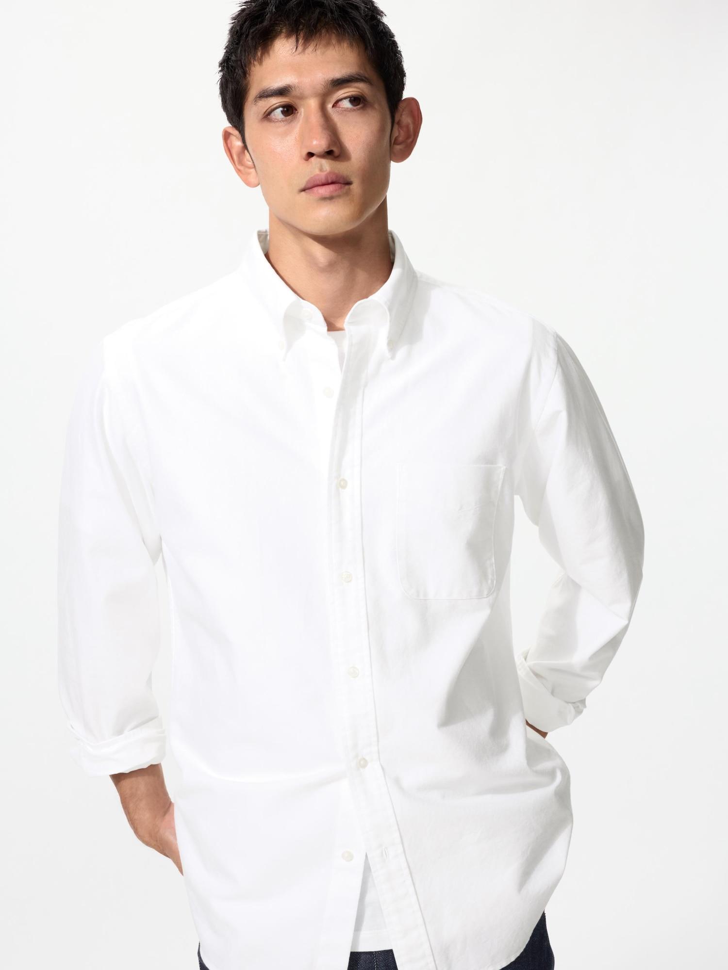 Uniqlo Япония Оксфордская рубашка с длинным рукавом 01 OFF WHITE/XS