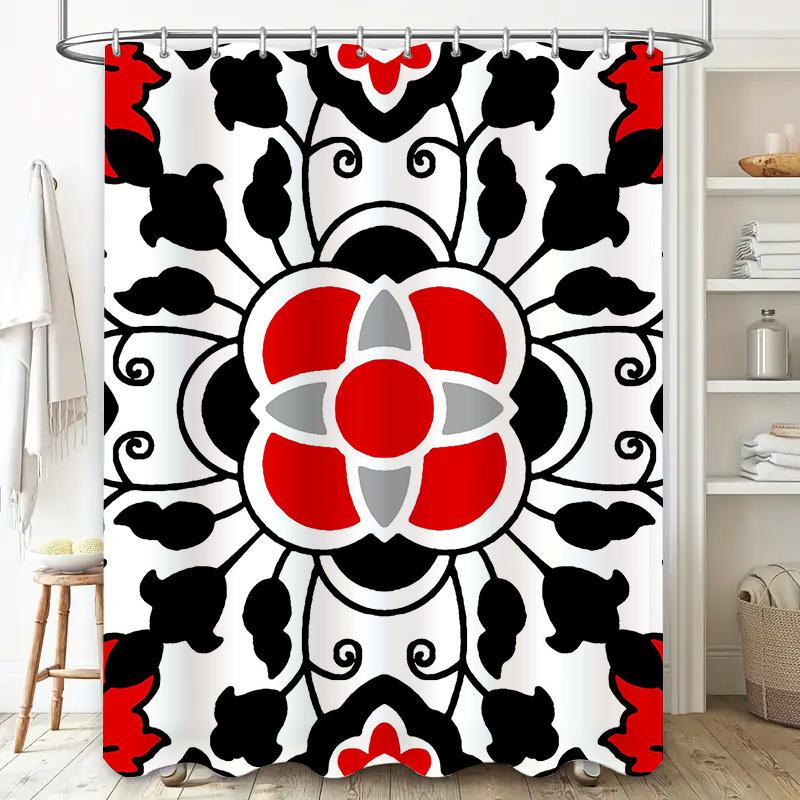 Red White Black Bath Shower Curtain Waterproof Polyester Fabric Print Home Decoration Customizable Size Available Decorative Flo