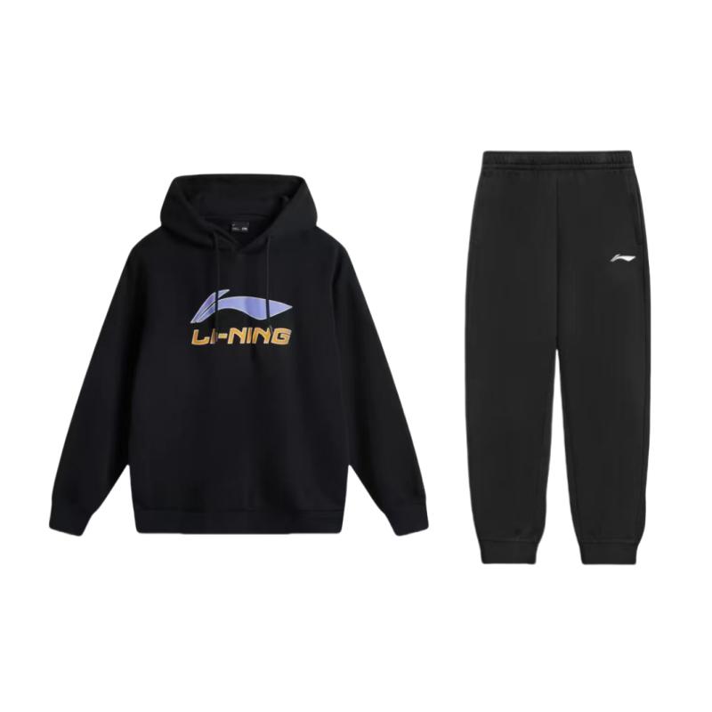 

Li-Ning Comfortable Letter Logo Hooded Loose Drop Shoulder Long Sleeve Elastic Waist Long Pants Casual Sports Suit Unisex suit AWDV253-2+AKLSG35-1 XL