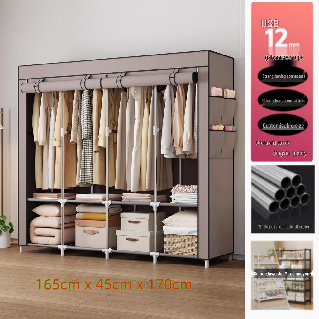 Multi-layer Wardrobe: Metal Coat Rack with Hangers & Storage Shelves for Dorms and Rentals