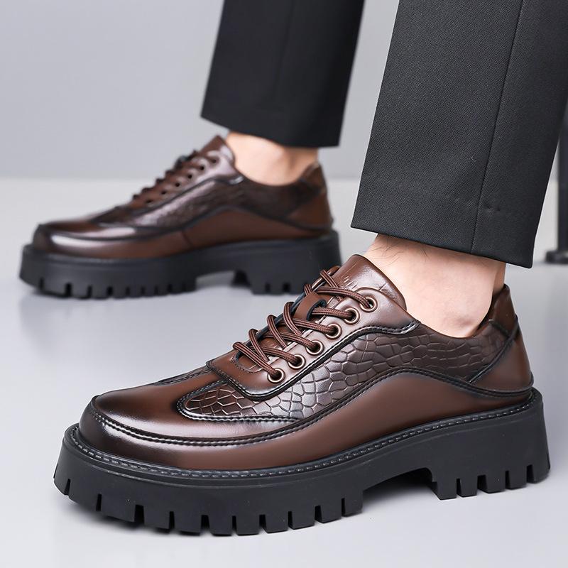 Fashion Crocodile-patterned Anti-slip Leather Shoes Men New Designer Fashion Casual British Style Solid Color Platform Dress Shoes Man
