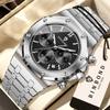 Mens Chronograph Wrist Watch Stainless Steel Band Analog Quartz Watches Waterproof Luminous Calendar Multi‑Dial Business Casual Watch for Men