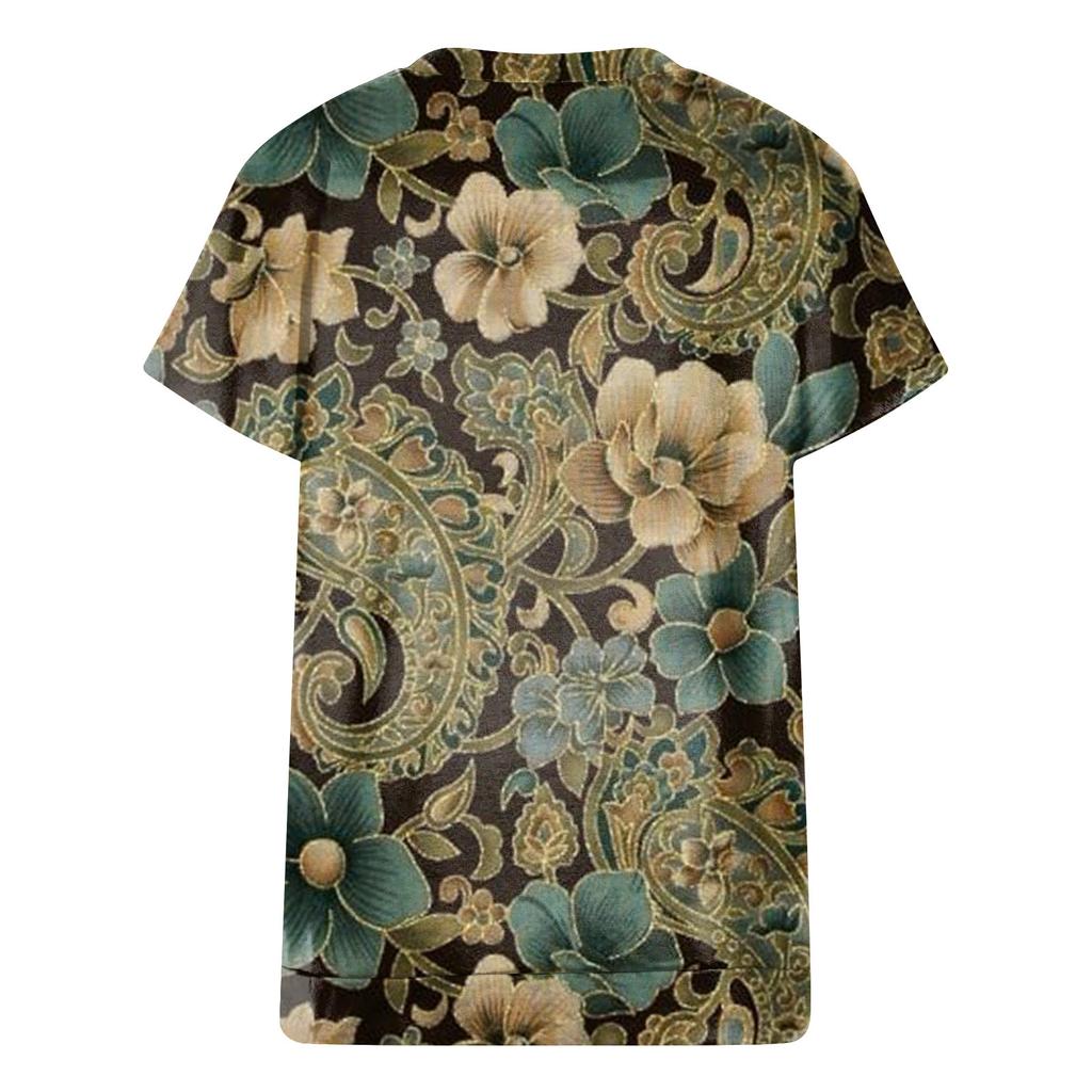 Women's Printed Short Sleeve Round Neck Retro Short Sleeve Summer Loose Tops Tops Women's Summer T-Shirts