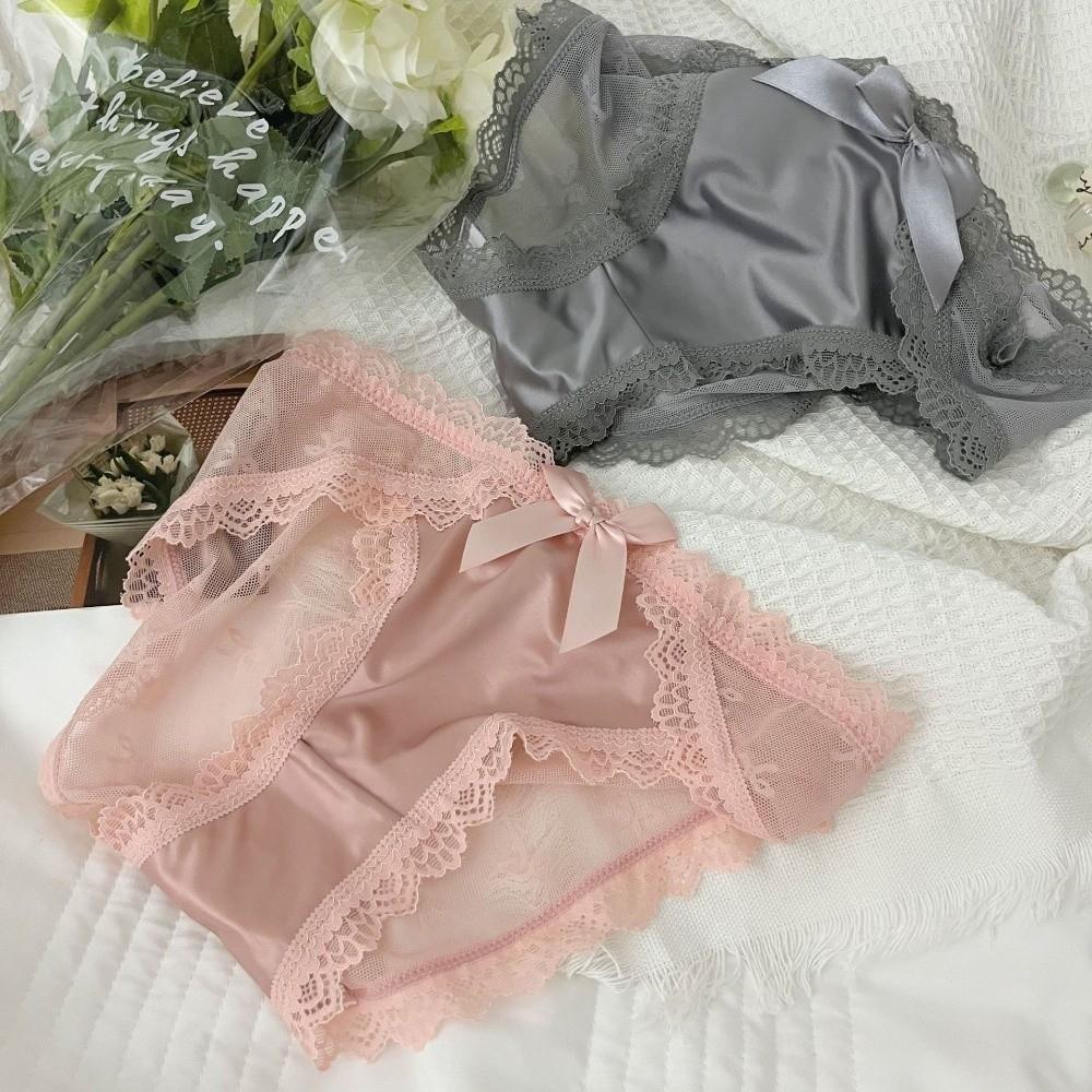 Bow Lace Panties Transparent Mesh Flower Briefs Breathable Underwear for Women  Lady