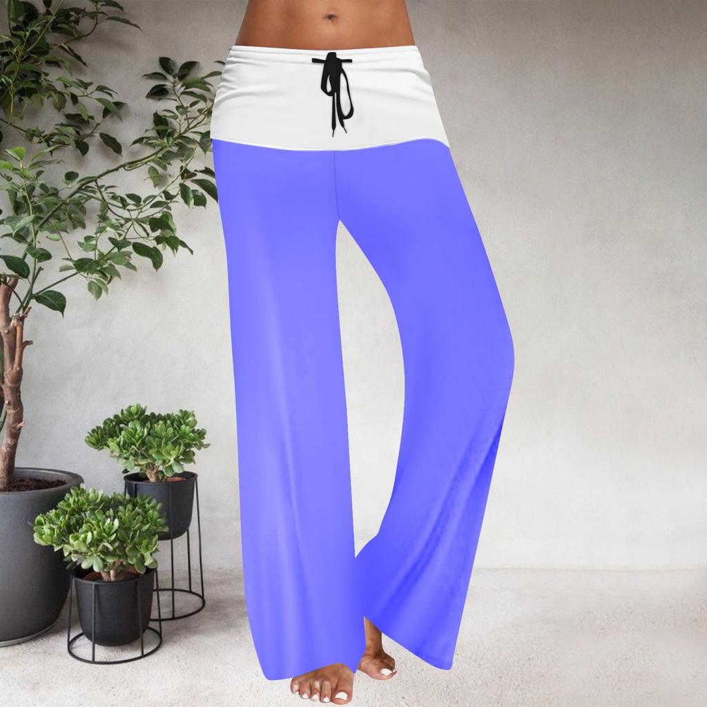 Damen Kordelzug Elastischer Bund Weites Bein Farbblockierung Lässige Hose