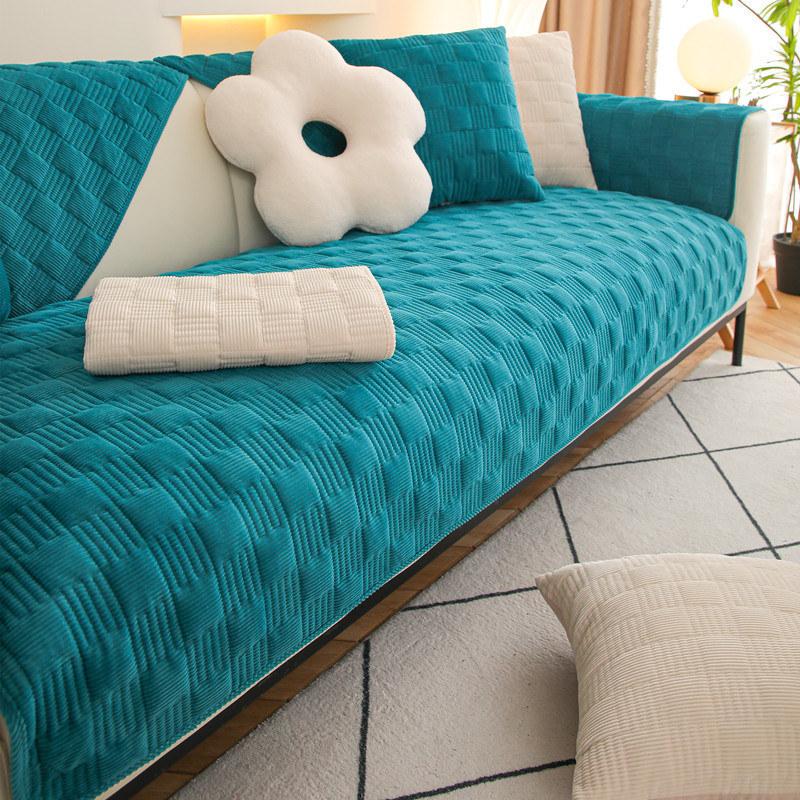Modern Quilted Plain Couch Cover Sectional Seater Thick Seat Cover Non -Slip Velvet Recliner Chair Slipcover Sofa Cushion