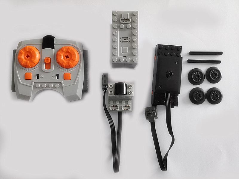 Power MOC Building Block Accessories: Compatible Lego Train Motor, Track, Pulley, Base Plate, and Lithium Battery Set