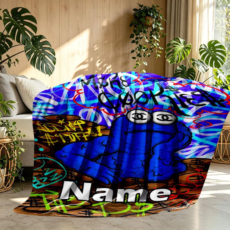 Custom Name Personalized Sesame Street Print Blanket, Home Decor, Bedroom, Sofa, Camping, Couch, Gifts for Birthday Christmas