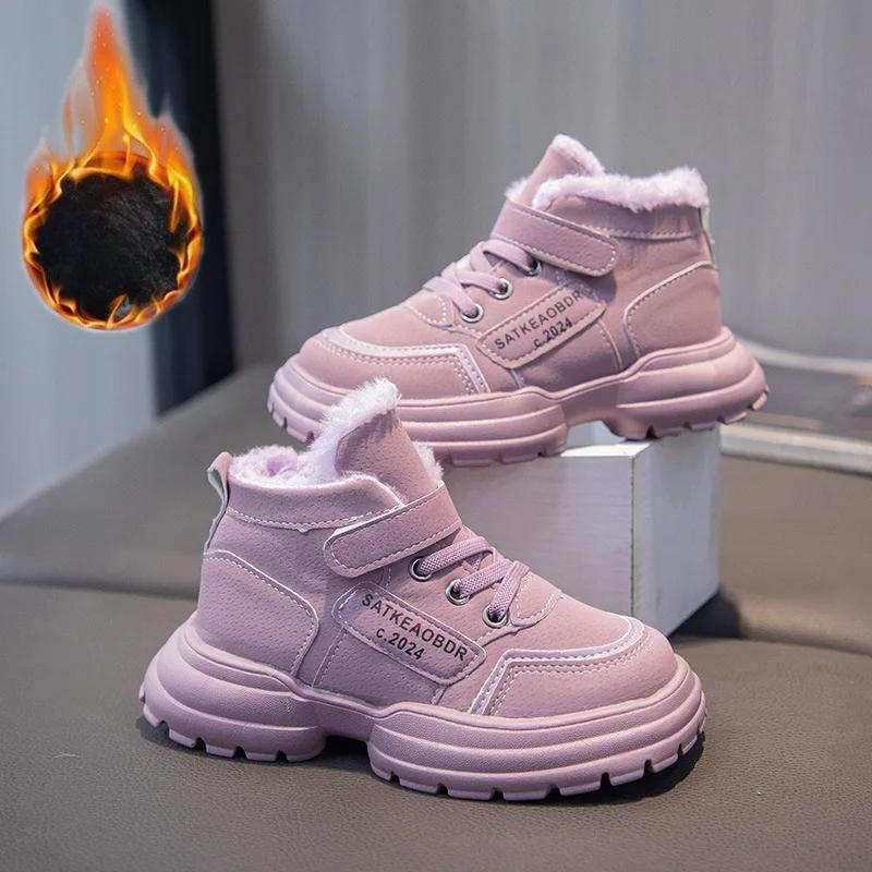 

Зимние детские сноубутсы 2025 тренд мода плюшевые хлопковые ботинки толстые теплые для мальчиков девочек подростков ботинки из искусственного меха для детей 35