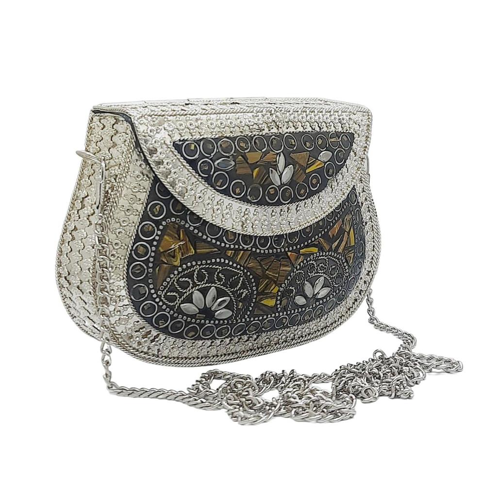 Silber Klein Größe Metalltasche Münzbörse Ethnisch Braut Kinder Tasche Party Clutch