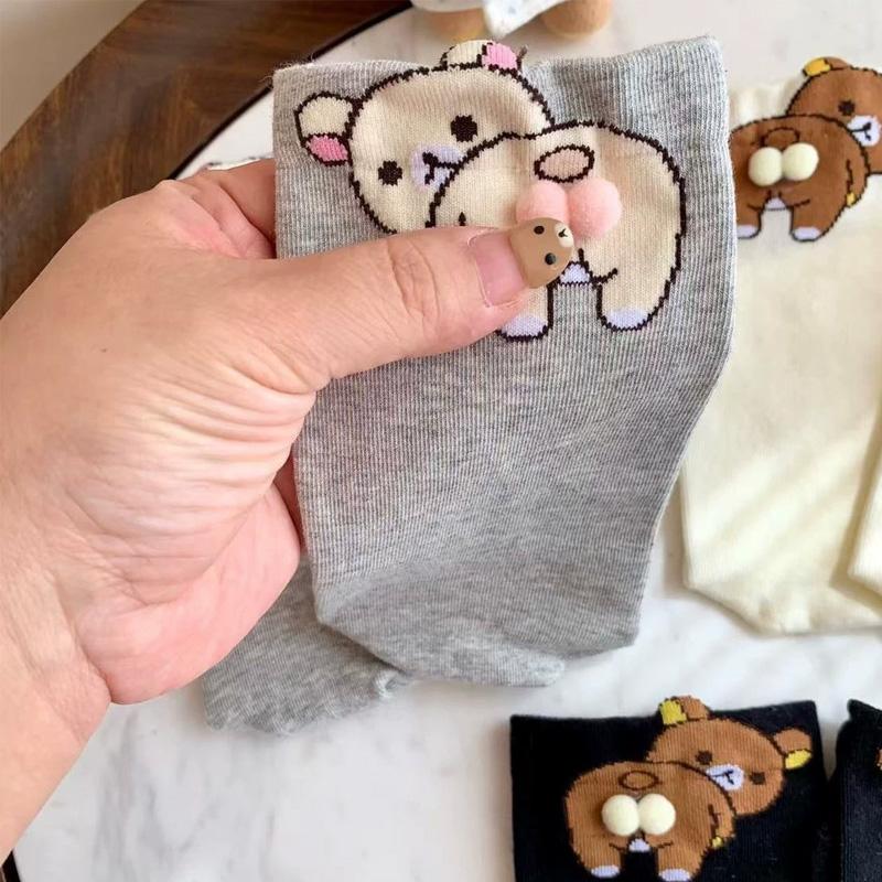 1 Paar Dreidimensionale Bequeme Baumwollsocken Cartoon Multi-Element Hautfreundliche Kleiner Bär Ei Socken