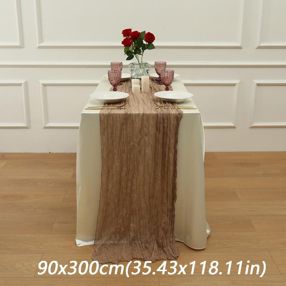 Semi-Sheer Cheese Cloth Table Runner Boho Rustic Elegant Tulle Balinese Pleated Tablecloth DIY Gauze Table Runner