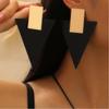 Exaggerated Large Triangle Pendant Necklace Earrings Set for Women Vintage Black PU Rope Adjustable Chain Necklace Jewelry