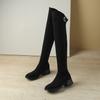 Krazing Pot Flock Herbst Winter Schuhe Mittelhohe Absätze Größe 43 Overknee-Stiefel Schlupfstiefel Elastische Oberschenkelhohe Stiefel