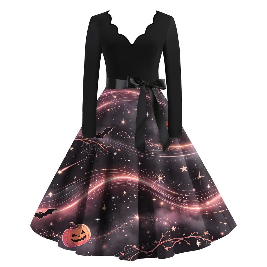 Women's Printed Maxi Dress for Halloween Theme Party, Costume Events and Night Out