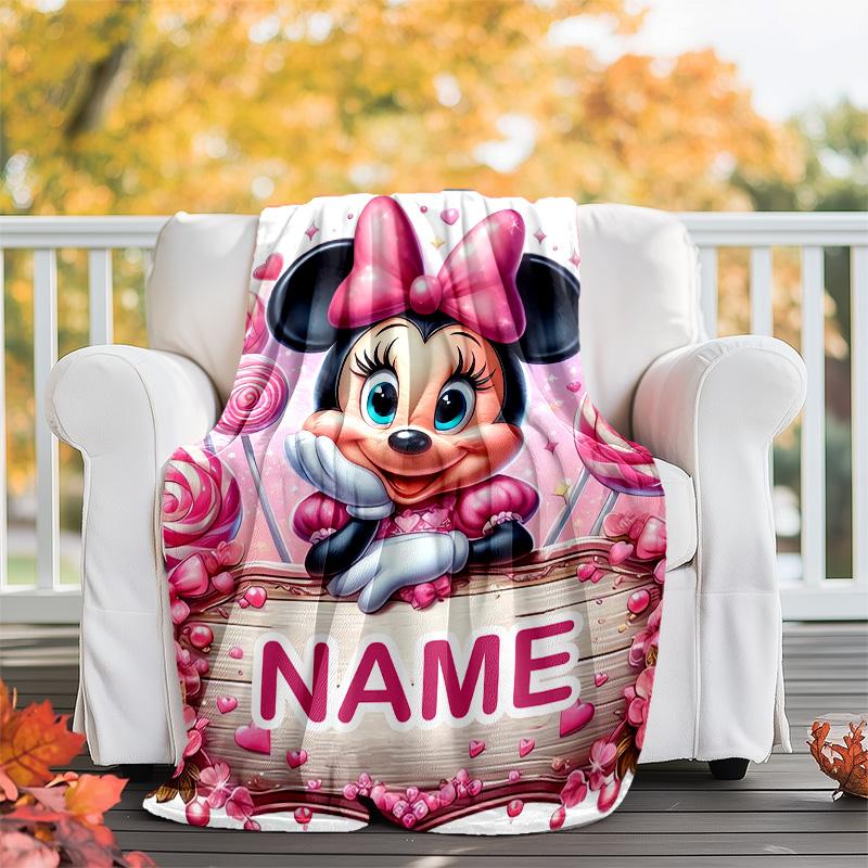 Customizable Minnie Throw Blanket – Personalized Name, All-Season Cozy Snug Blanket, Machine Washable, Personalized Blanket
