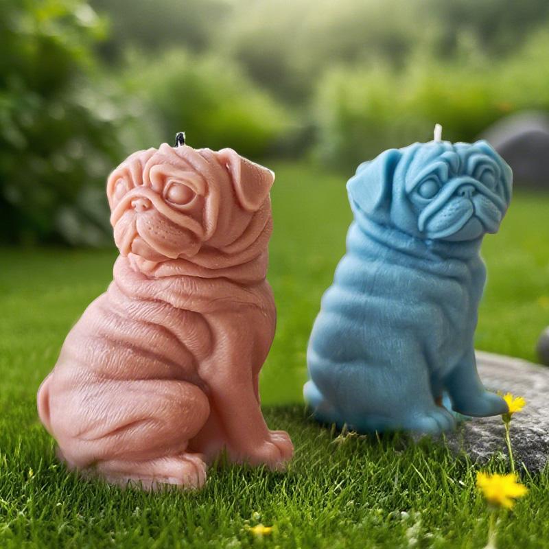 3D Sitting Pug Dog Candle Mold Handmade Aroma Candle Plaster Animal Puppy Silicone Mould Candle Making Supplies