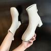Round Head Thick Heel Short Boots Women's Shoes High Sense Spring and Autumn Versatile Low Tube Elastic Thin Women's Boots British Fashion Short Boots