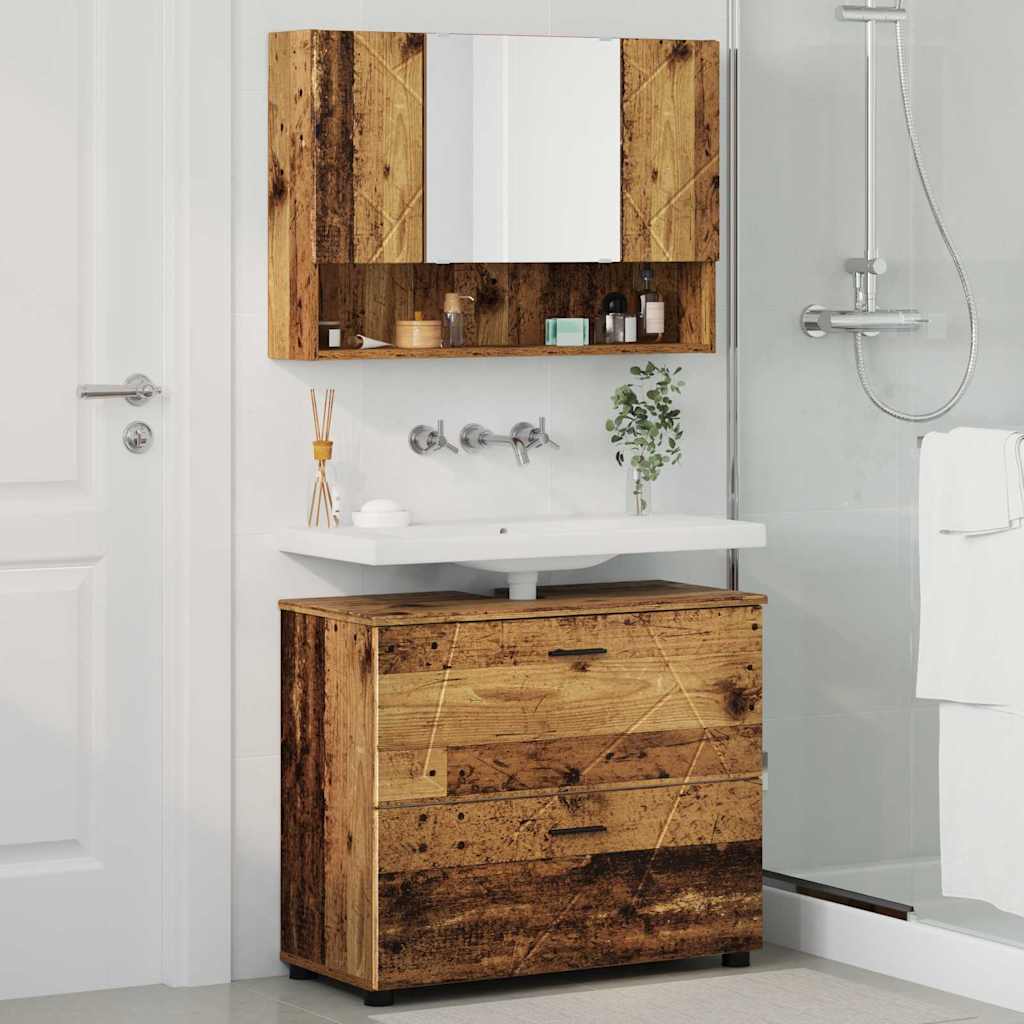 Bathroom Furniture Set with Door 2 pcs Reclaimed Wood Plywood and Metal