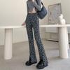 Grey Flared Pants Women's Trousers Autumn and Winter New High-waisted Split Checkerboard Drooping Feeling Lazy Wind Straight Casual Trousers