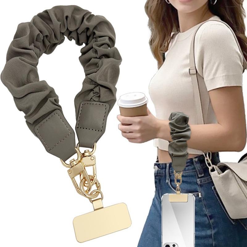 Short Phone Lanyard Wrist Strap for Women INS Casual Wrinkle Premium Anti-Lost Phone Holder Elegant Phone Chain for Smartphone