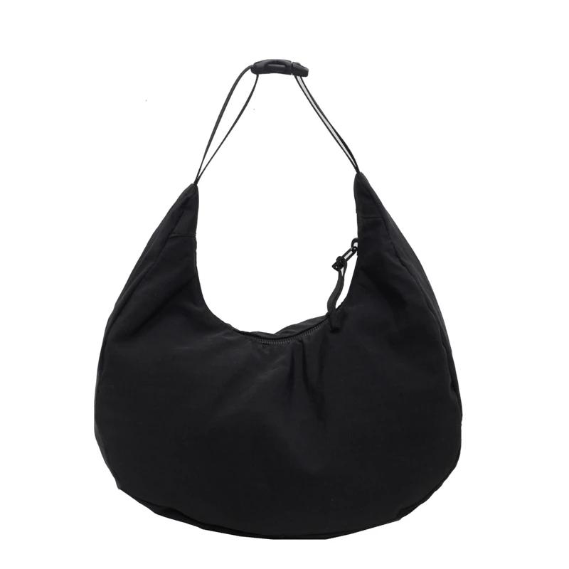 Monochromatic Feminine Half-moon Bag Simple and Versatile Large Capacity Classic Style Casual Shoulder and Crossbody Bags