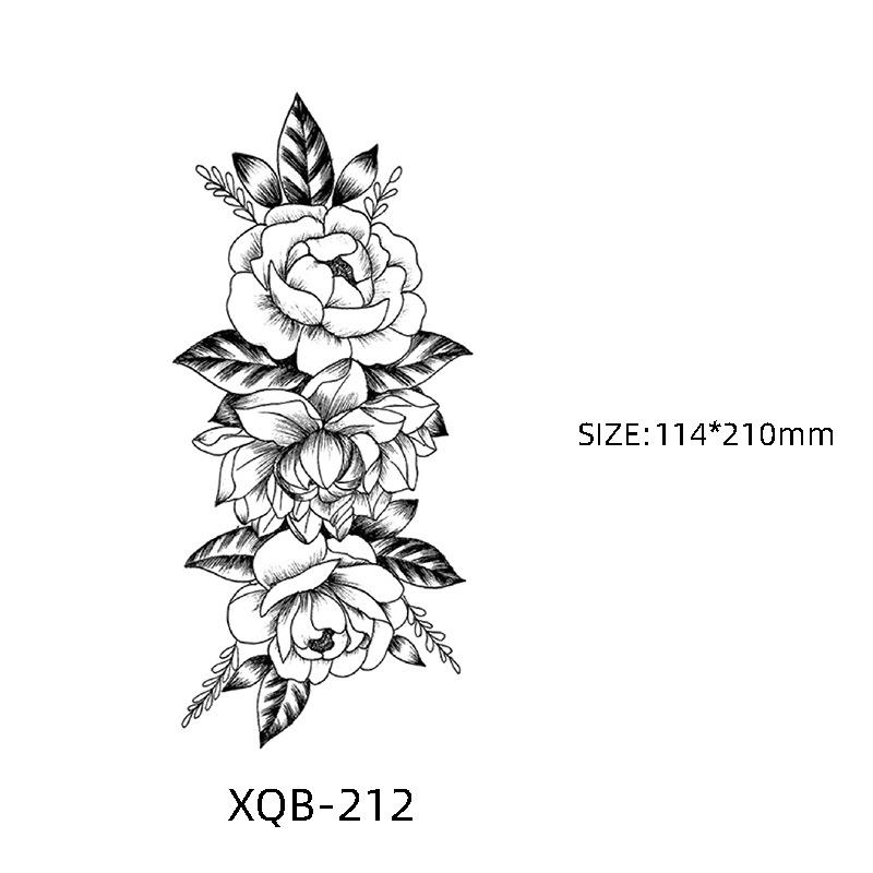 Waterproof Black & White Sketch Flower Half Sleeve Tattoo Stickers