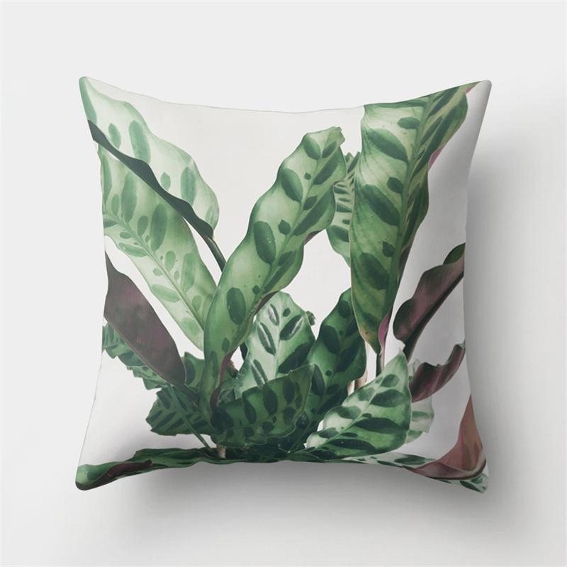 Green Cactus Leaf Plant Pink Flower Potted Plant Cushion Pillow Cover Sofa Bedroom Decorative Pillow Cover