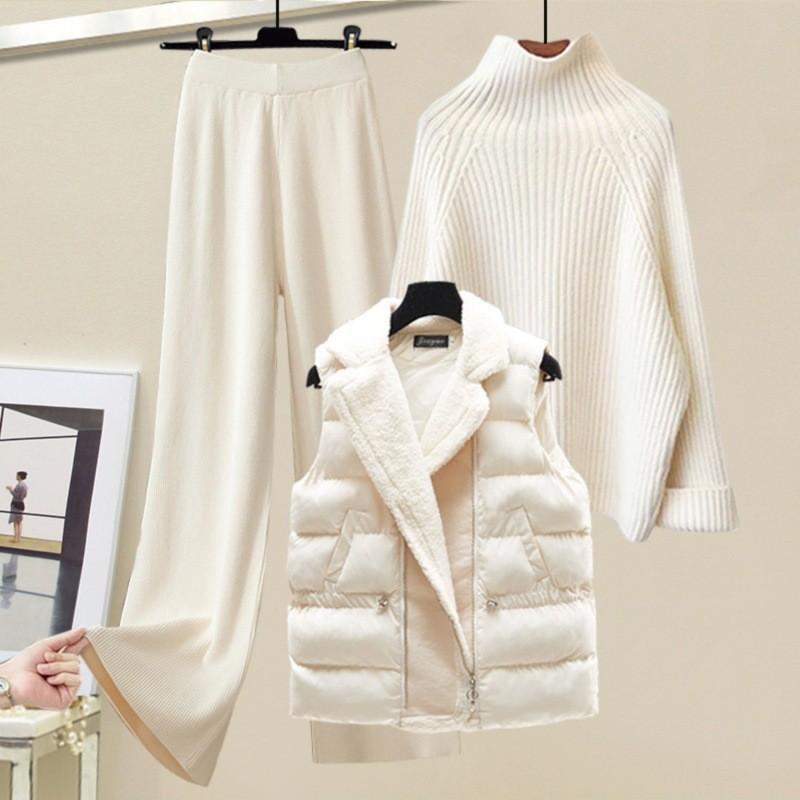 Women's Thickened Vest Turtleneck Knitted Sweater Wide Leg Autumn Winter Suit