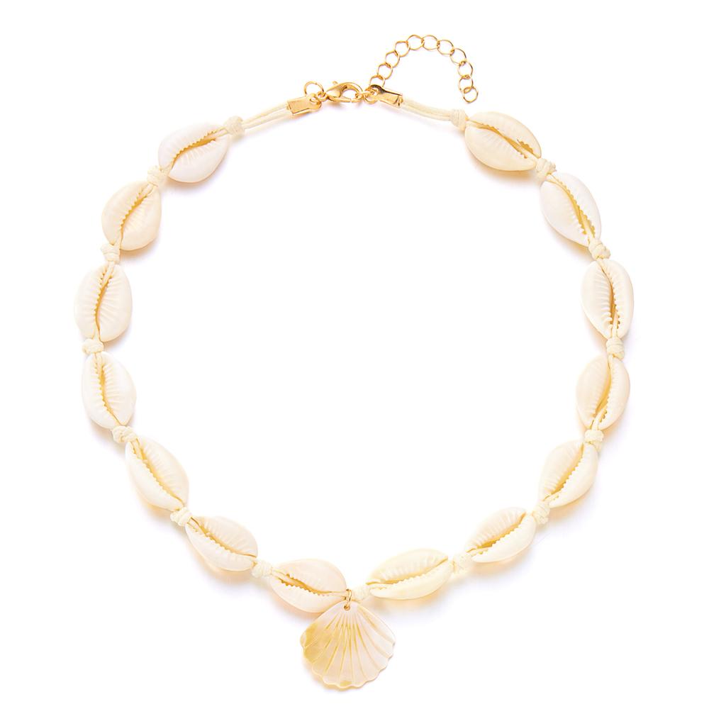 Bohemian Pearl Shell Choker Necklace For Women Boho Beach Shell Pendant Rope Chain Necklace Summer Vacation Jewelry Gift