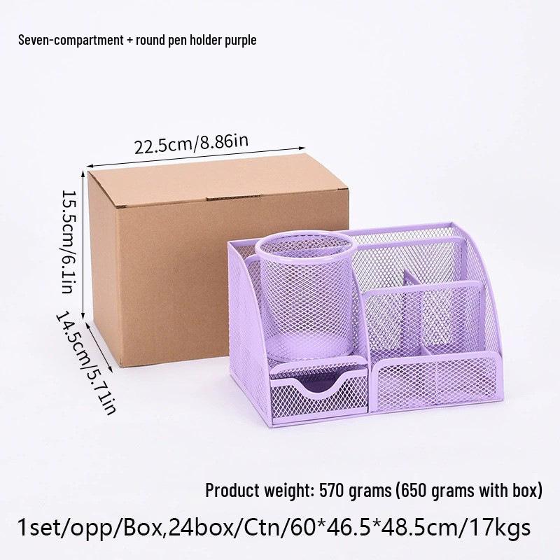 Iron Mesh Seven-Grid Pen Holder Set - Office & Desk Organizer