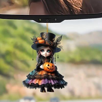 Fashion New Halloween Witch Pendant Car Rearview Mirror Decorative Pendant Family Pendant Halloween Gift