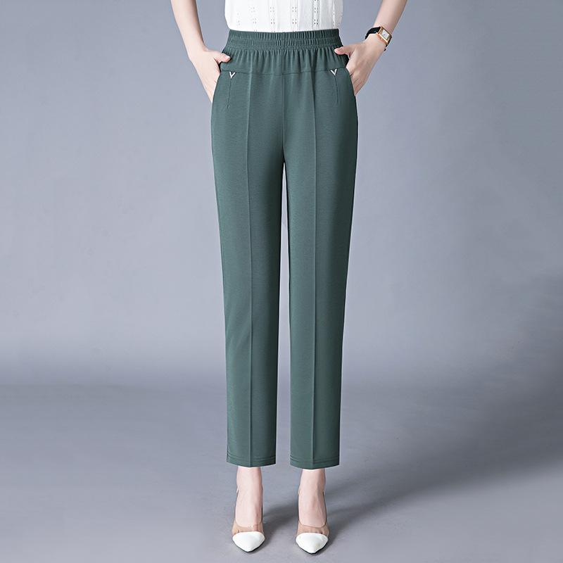 Summer Women's Pants Middle-aged and Elderly Women's Pants Elastic High Waist Loose Grandmother Cropped Pants