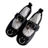 Flat-soled Single Shoes Spring and Autumn New Metal Buckle Ballet Round Head Black Mary Jane Shoes Women