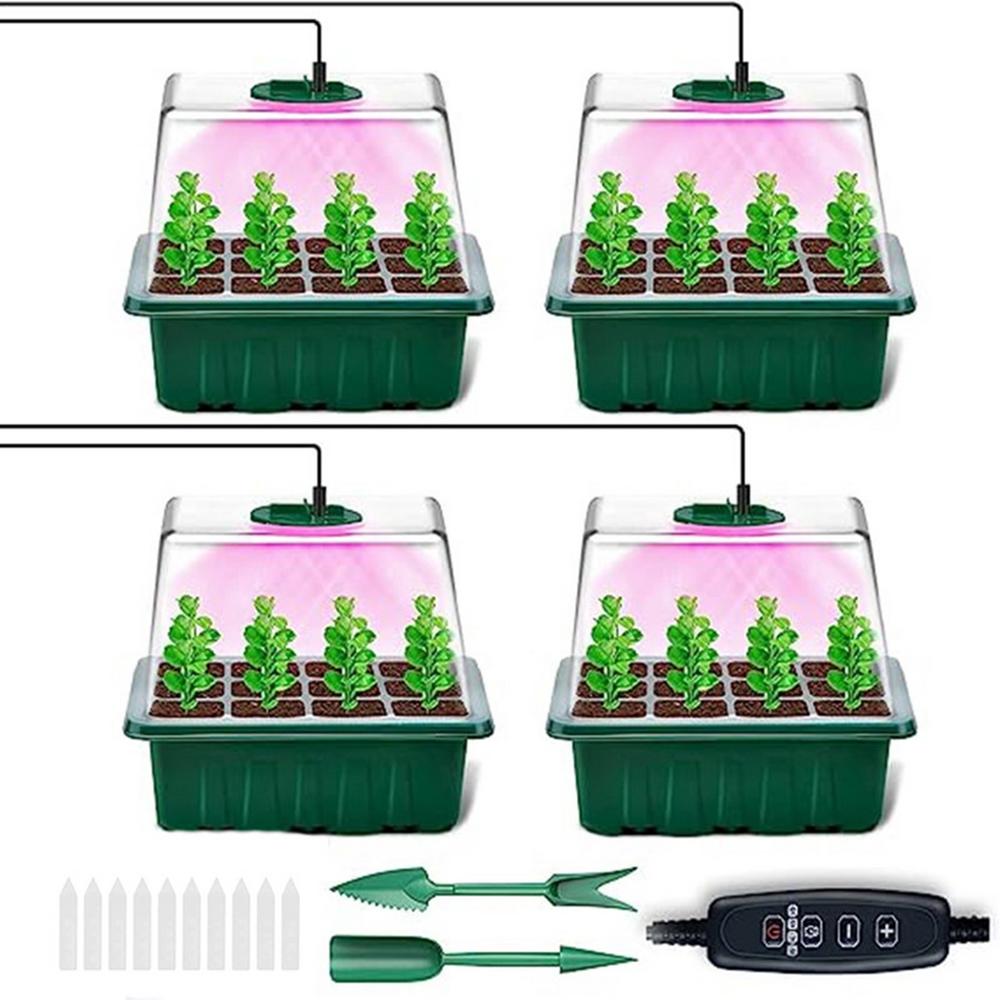 Anzuchtschalen Starter-Set mit Wachstumslampe Indoor-Gartenarbeit Pflanzschalen mit 8 LED-Wachstumslampen Zeitschaltuhr Klon &