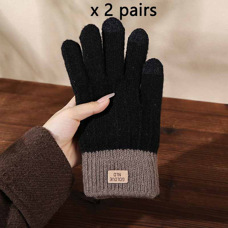 Korean Winter Warm Gloves Fleece Lined Thick Jacquard Fashion Gloves Outdoor Driving Five-Finger Touchscreen Gloves
