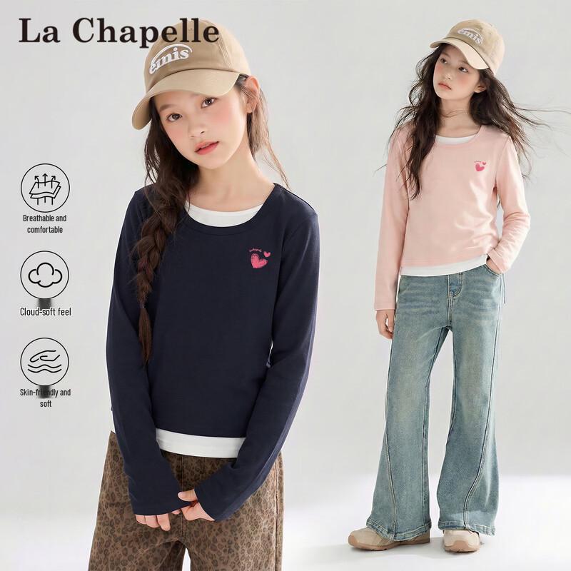 La Chapelle Girls  Long Sleeve Heart Print T-Shirt 140