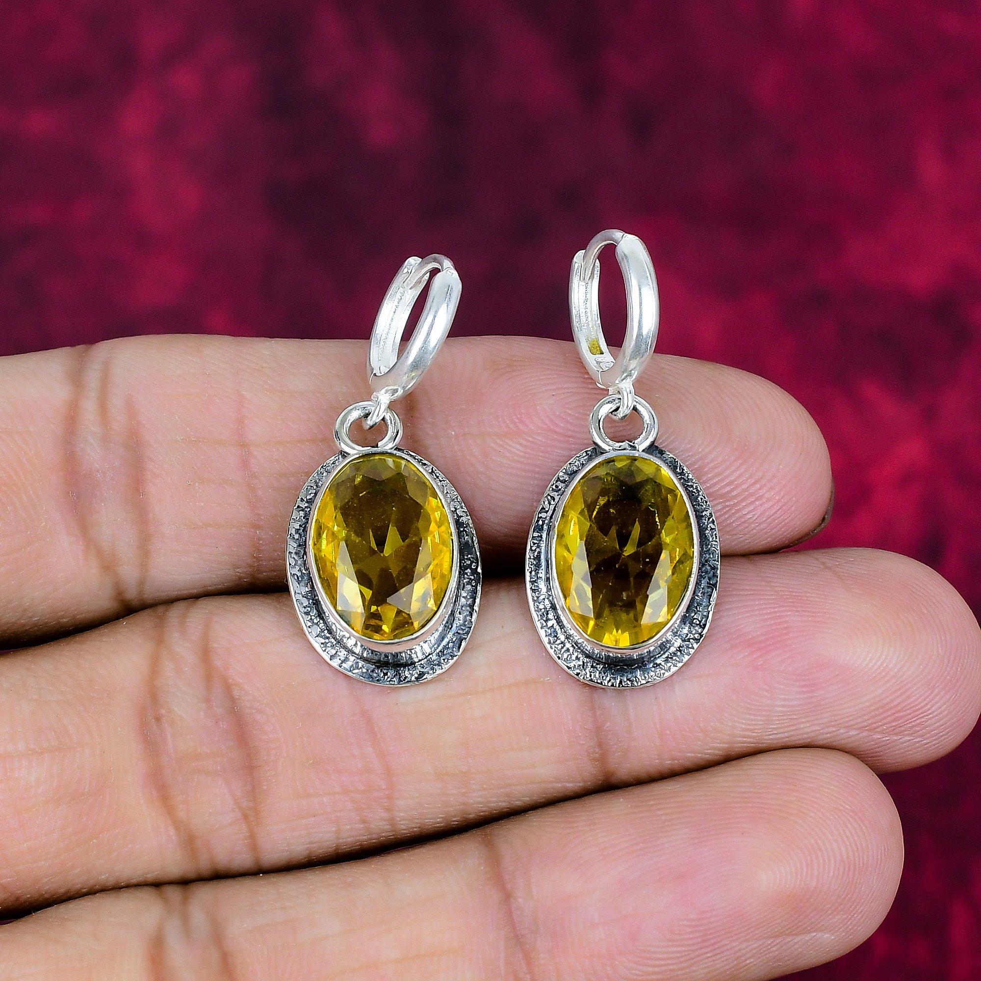 

Серьги с цитрином, ювелирные изделия из стерлингового серебра 925 пробы с драгоценными камнями, серьги ручной работы, на День Благодарения 1.38 Inches жёлтый