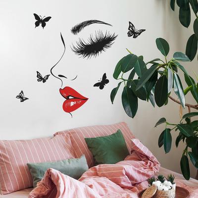 Big Red Lips Closed Eyes Beauty Butterfly Bedroom Living Room Study Background Landscaping Wall Sticker