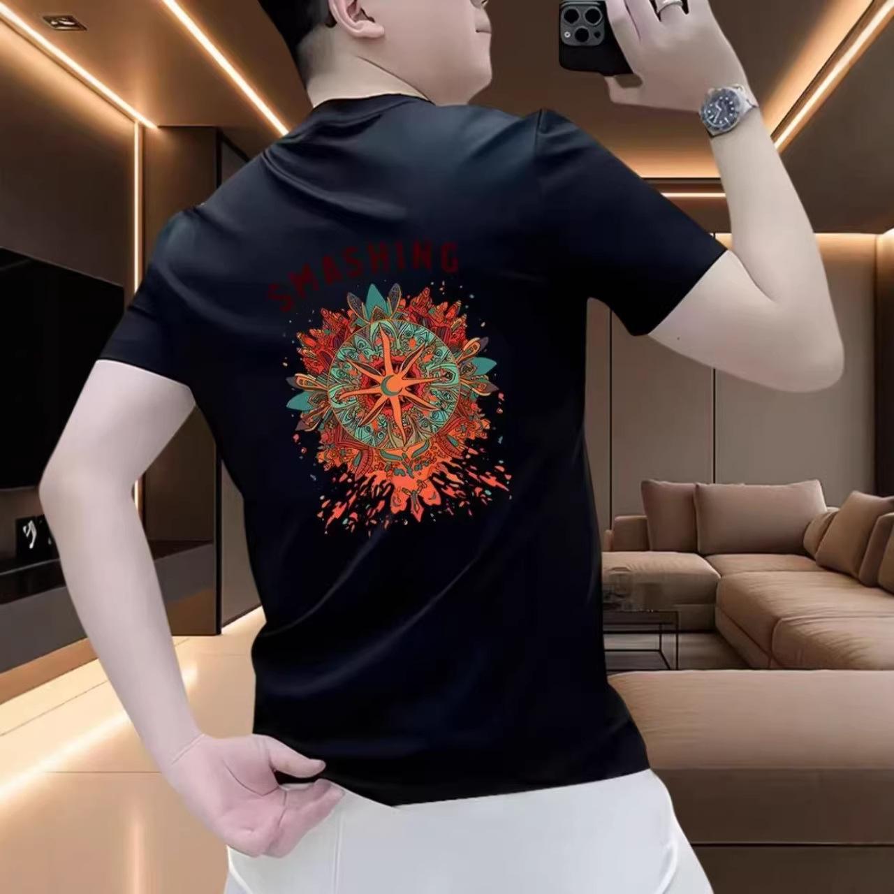 

Men s Retro American Print Round Neck Cotton T-shirt - Summer Trendy Short Sleeve XL чёрный